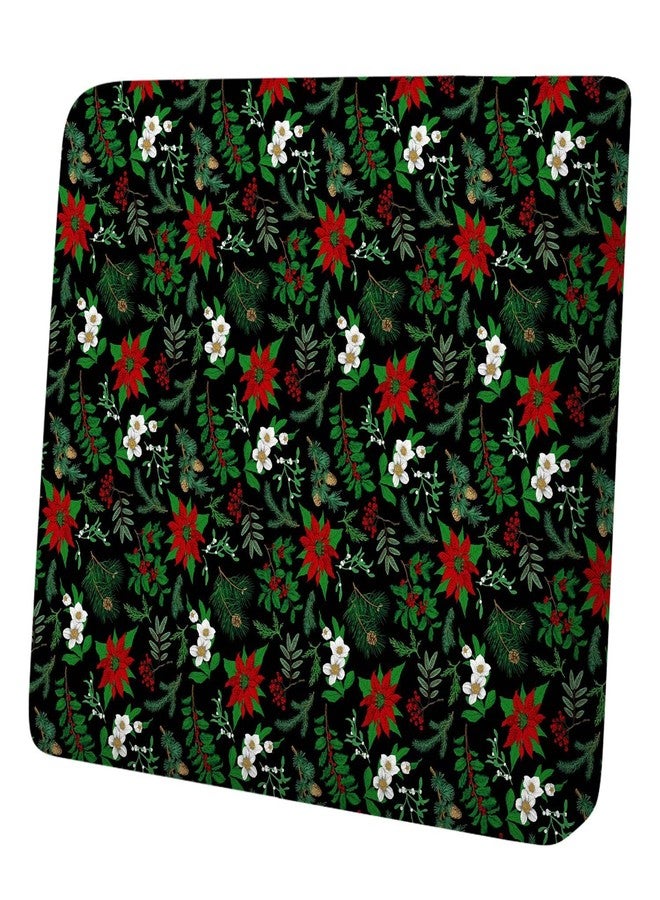 THISFIND Christmas Floral Couch Cushion Cover - Black Sofa Seat Slipcover with Red Poinsettias, Pine Branches & Berries - Stretchable, Washable Holiday Cushion Case for Festive Living Room Decor,Small - Image 1